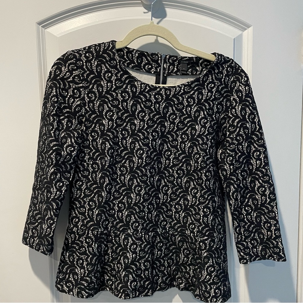 J. Crew Women’s Black Lace Long Sleeve Top | Size S